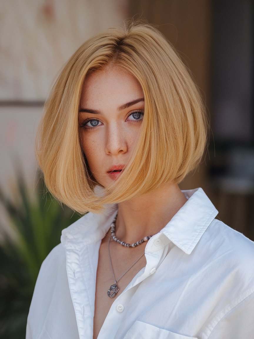 16. Short Golden Blonde A-Line Bob