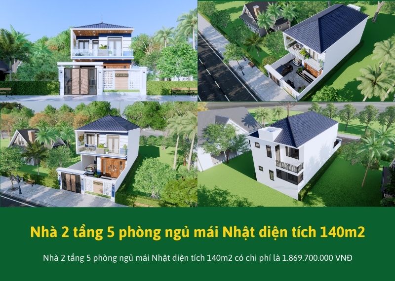 Nhà 2 tầng 5 phòng ngủ mái Nhật diện tích 140m2 Xây dựng Nhất Tín