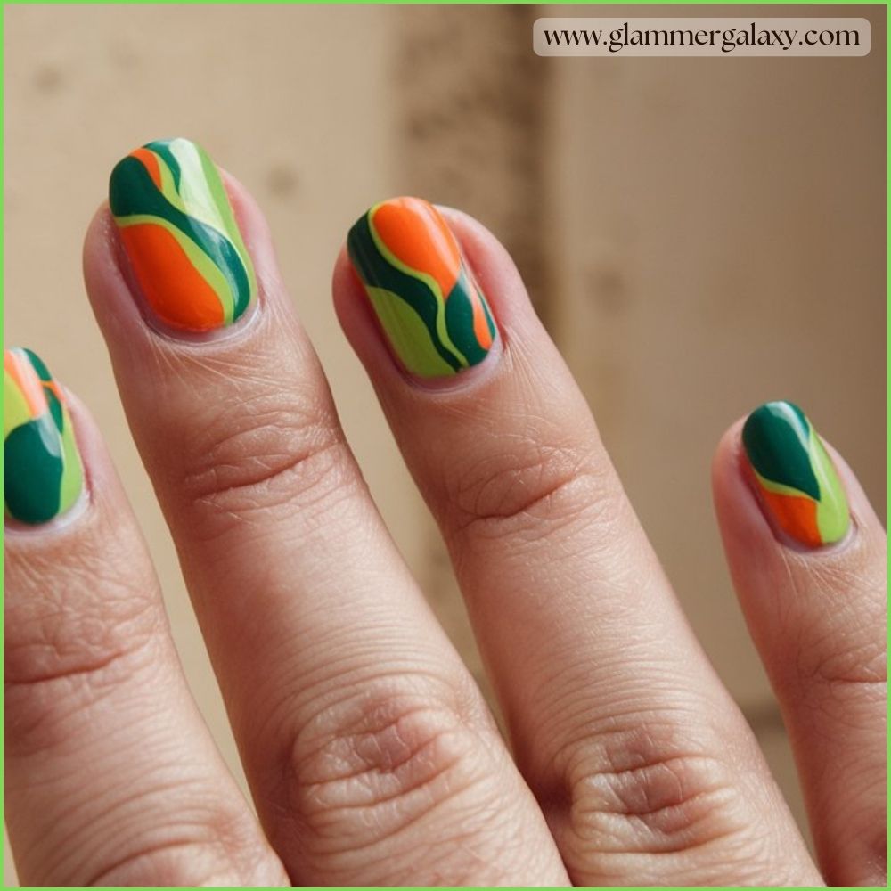 Close up of green fall nails Getting Creative with Abstract Design