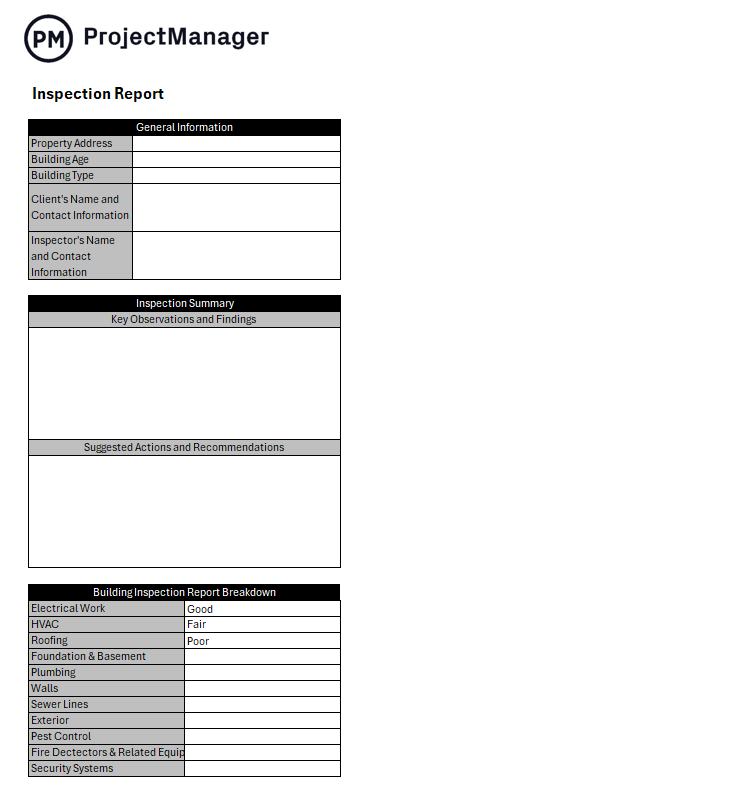 Excel Inspection Report Template