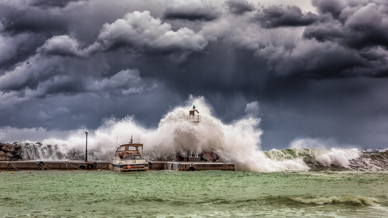 A sea shore affected by a storm