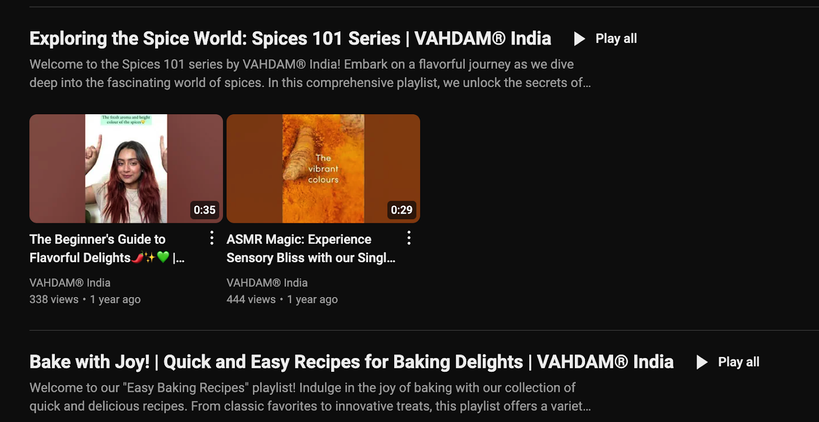 Vahdam's marketing strategy on YouTube includes adding series for spices and easy recipes. 