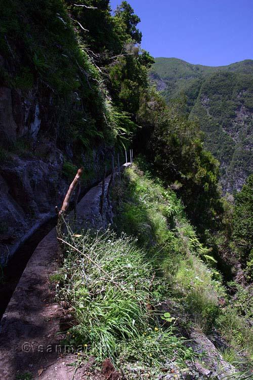 Steep cliffs besides this levada on Madeira - Hike at Queimadas - Caldeirão Verde - Madeira - Portugal