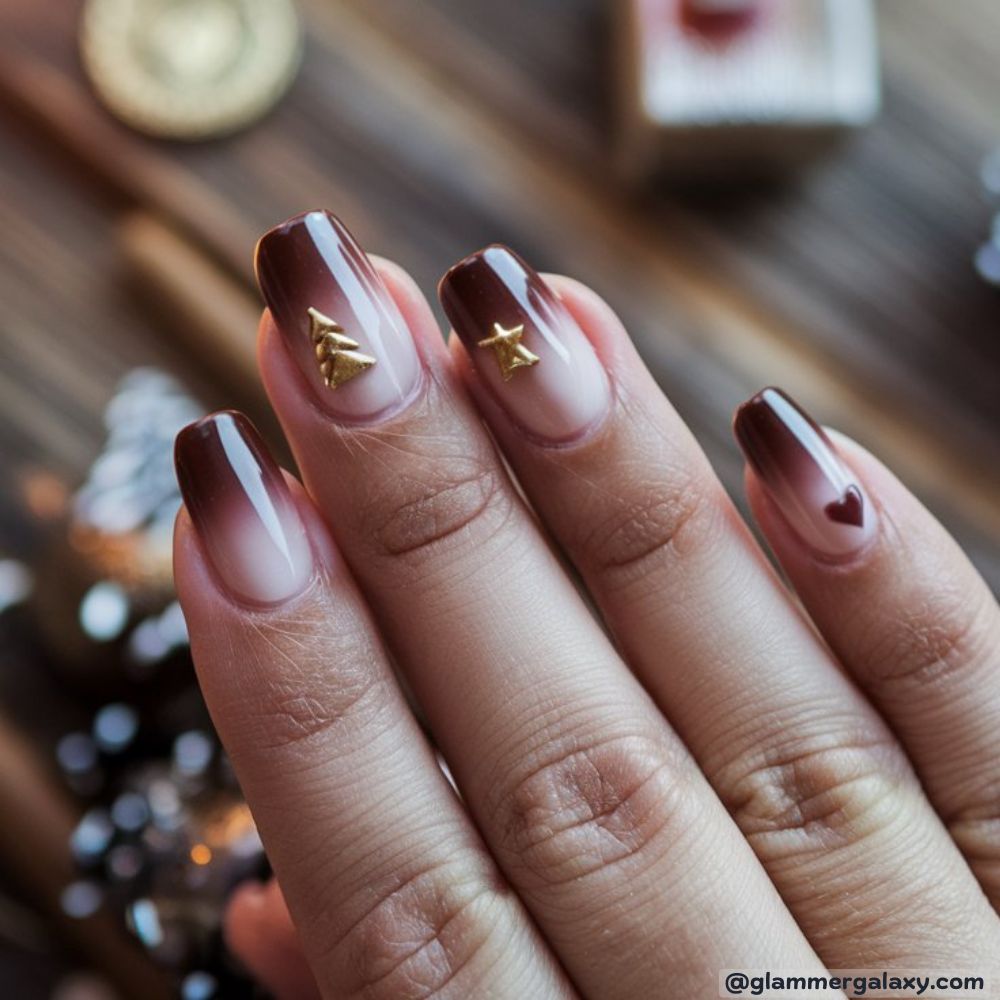 French Tip Christmas Nails having Magnetic Brown Manicure
