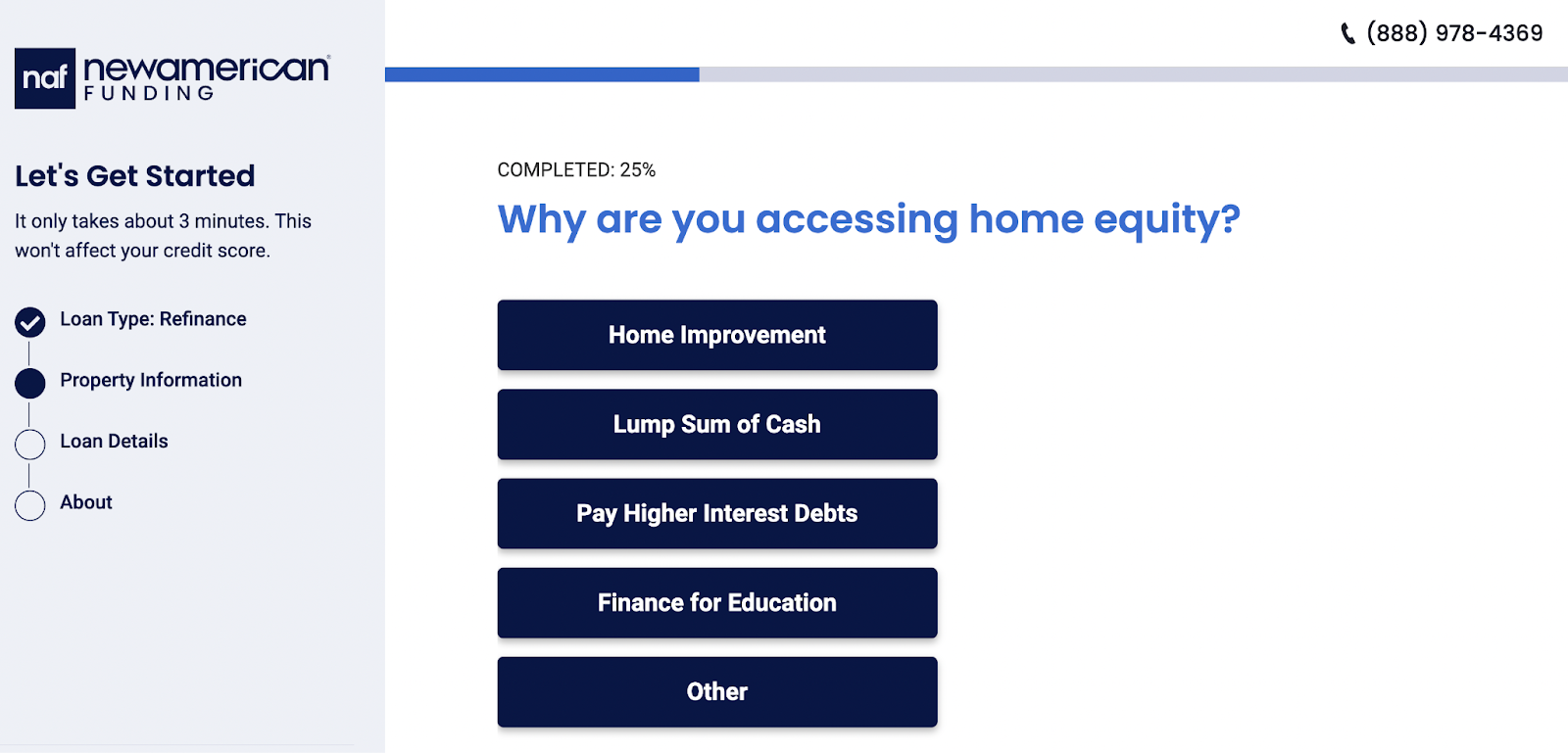 A screenshot of a question on the NAF application asking why you're accessing home equity