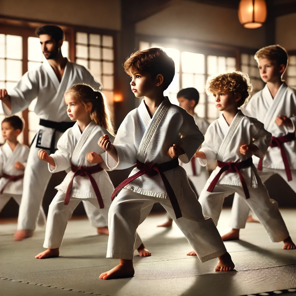 Kids practicing martial arts techniques to improve focus and concentration