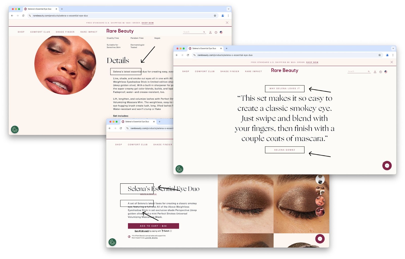 Image of Rare Beauty's product pages.