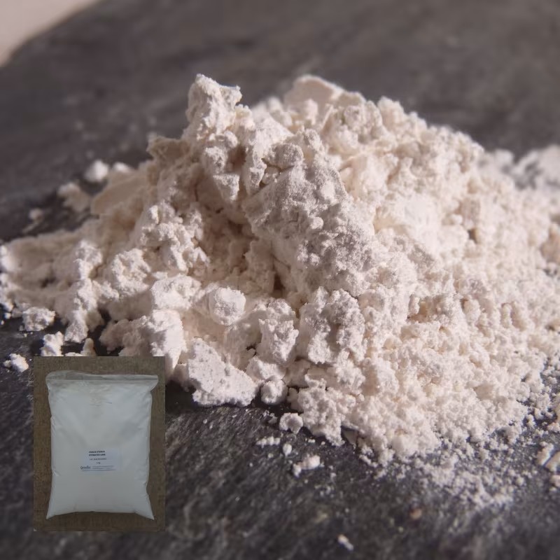 Close-up of hydrated lime powder and product bag for cannabis growing