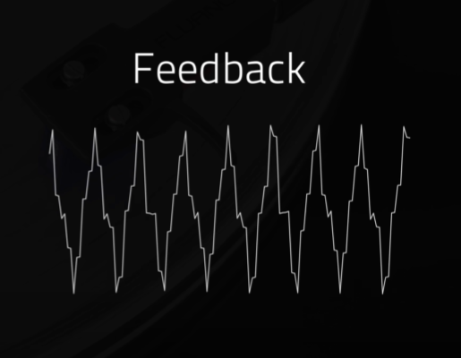 Graphical representation of audio feedback with the label 'Feedback' above a waveform.