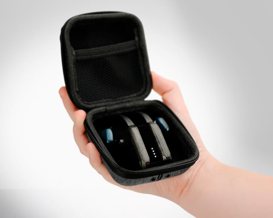 iFi GO Pod Air case in hand.