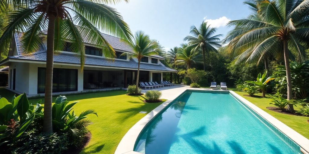 A beautiful villa in Phuket with a swimming pool.