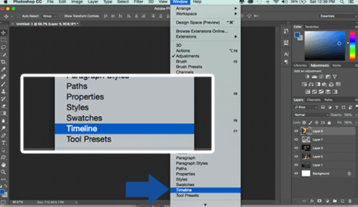 timeline setting photoshop 