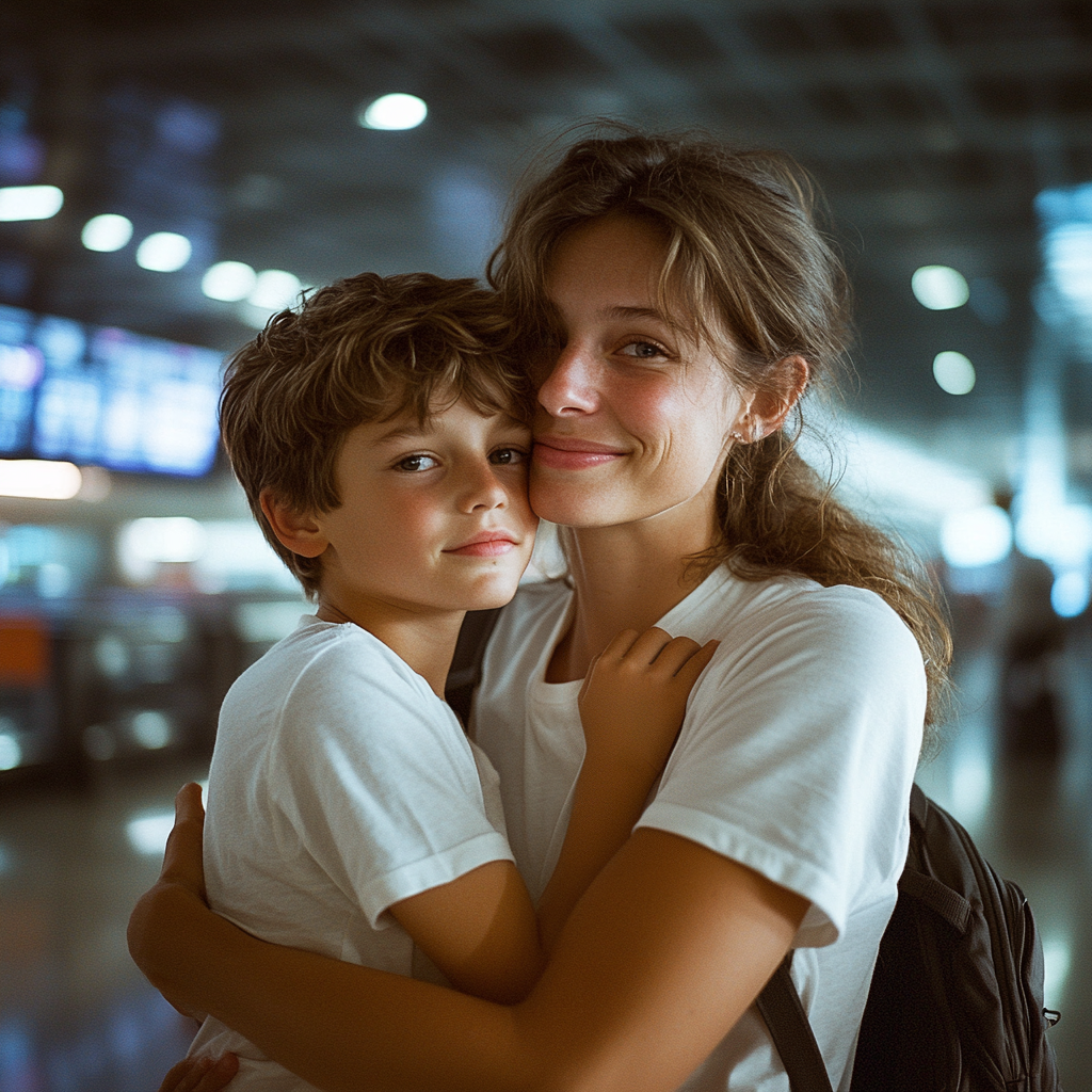 A happy woman holding her son | Source: Midjourney