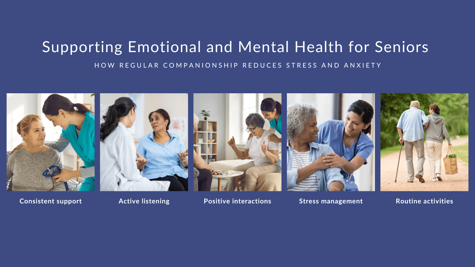 This infographic depicts ways to support emotional and mental health for seniors