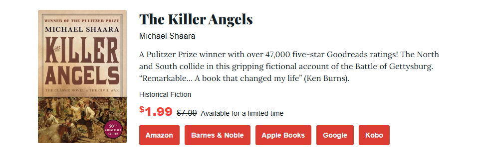 a screenshot of the killer angels book