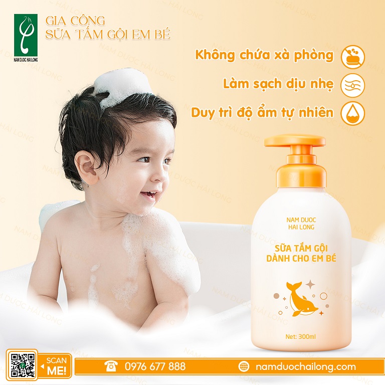 Nam dược Hải Long gia công sữa tắm gội em bé thiên nhiên an toàn, không chứa xà phòng