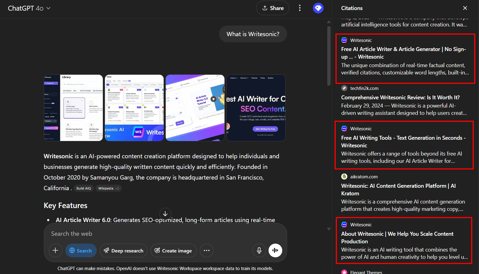 ChatGPT takes information from sources both within and outside your website