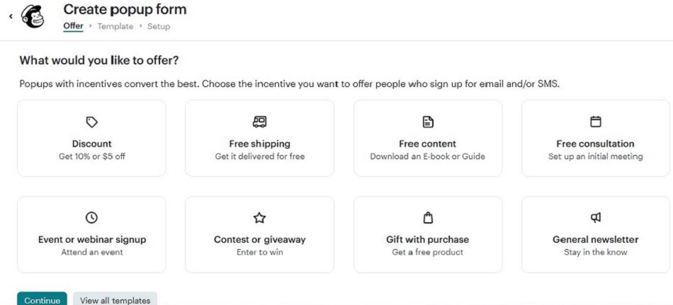 Types of signup forms in Mailchimp