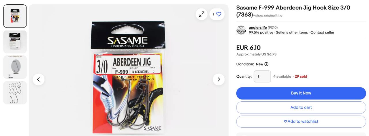 12 unit item anglerslife ini terjual EUR 6.10 @ RM29.03 sen per item atau sama dengan hasil jualan 12x29.03= RM348.36 sen