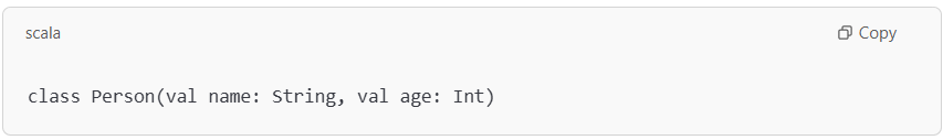 Scala class definition for a Person object