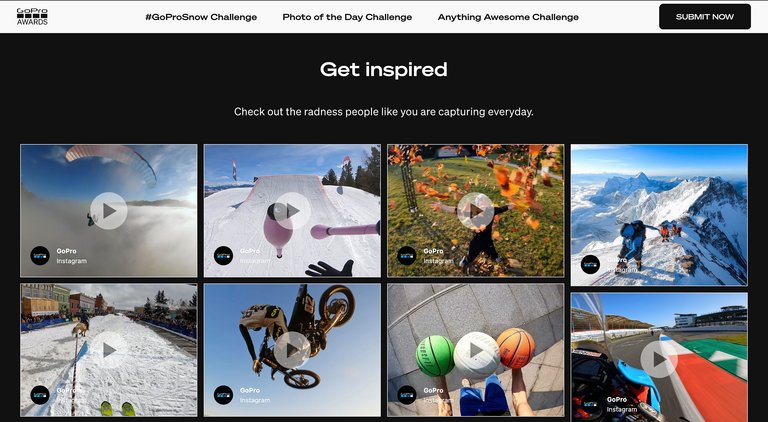 Social media wall on the GoPro website