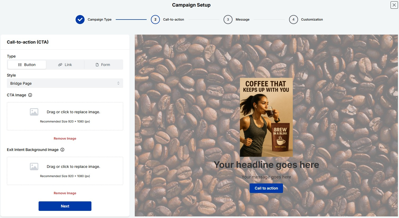 Add your CTA Image and Exit Intent Background Image
