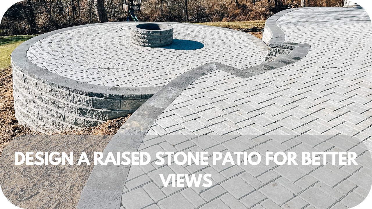 Elevated stone patio offering stunning views of the surrounding garden.