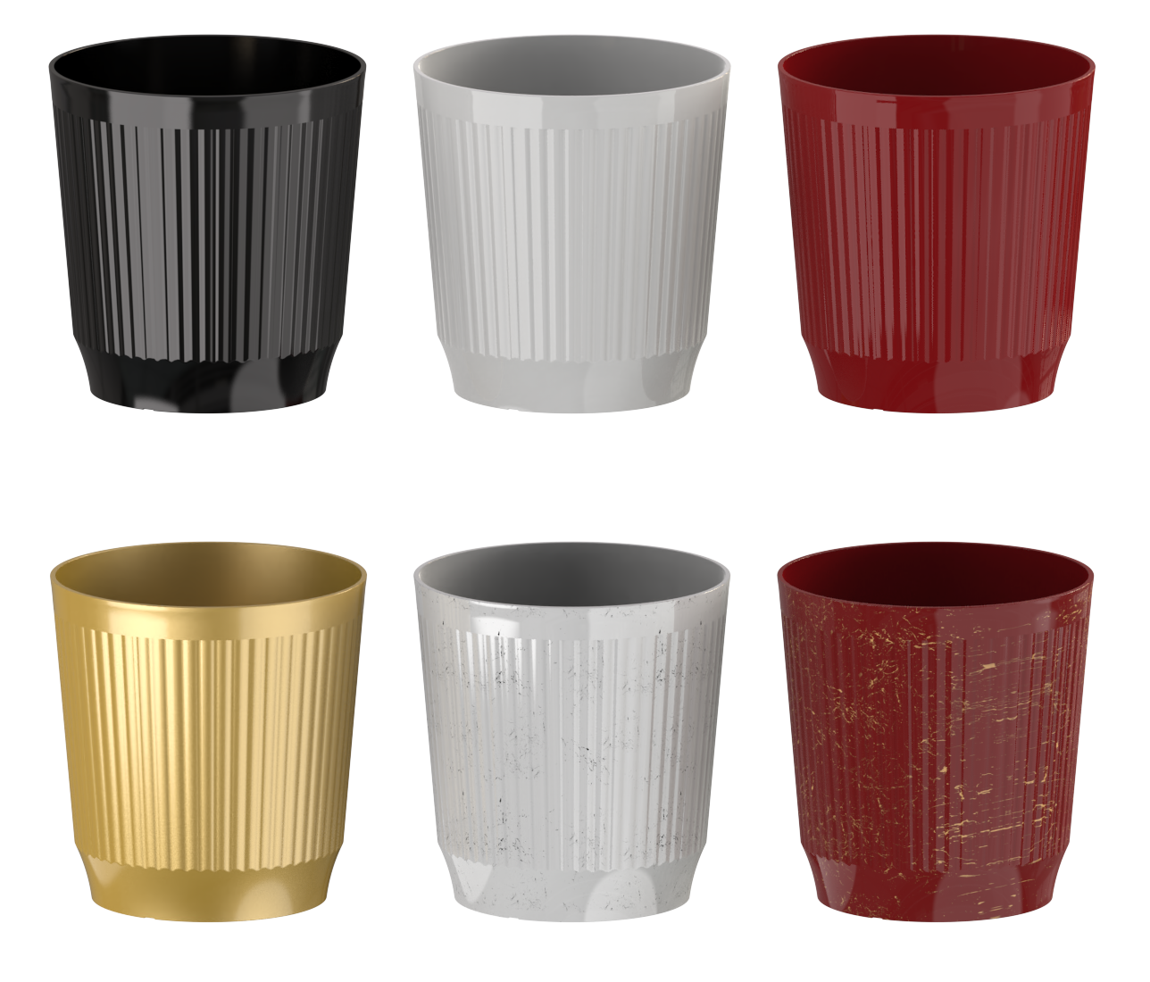 F231-35 extra tall pleated orchid pot – 35cm – premium glossy plastic – ideal for 3.5" orchid setups – black, white, red, gold streaked