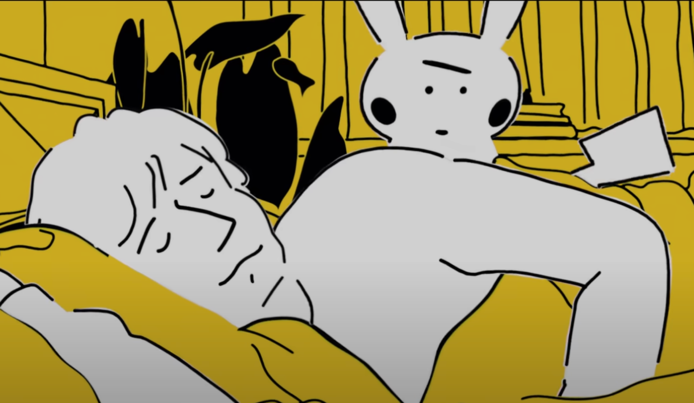 A cartoon of a person sleeping in a bed

Description automatically generated