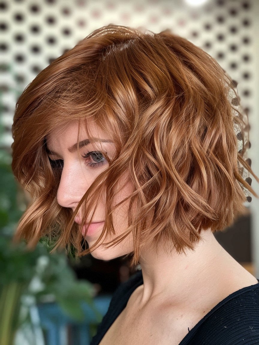 56. Short Textured Auburn Bob