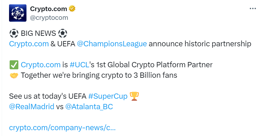 Crypto,com sponsers Champions league