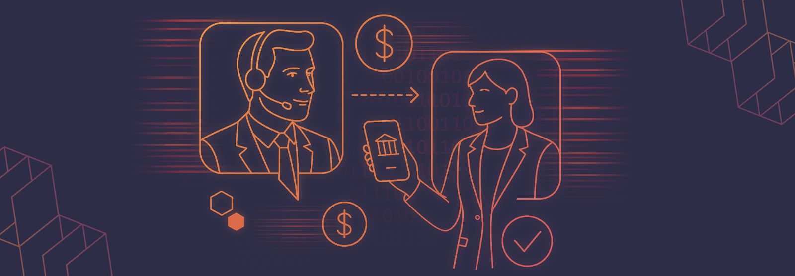 image showing a man with a head set and how we is speaking with a woman about digital money movement