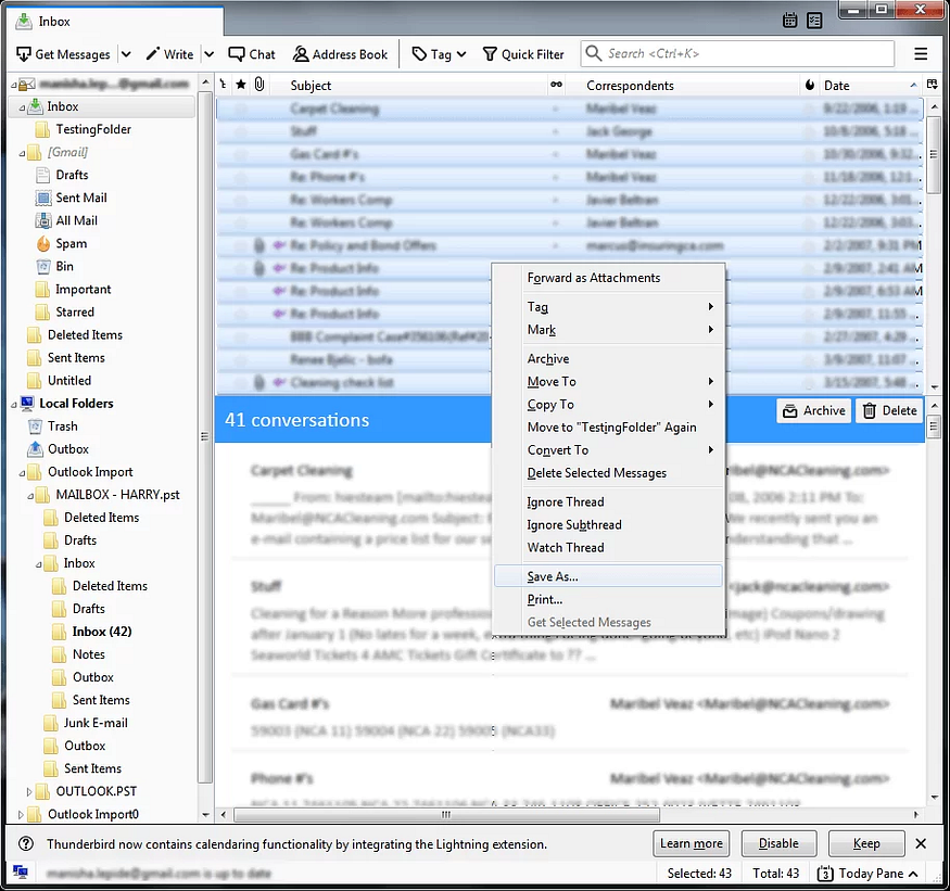 select all outlook emails