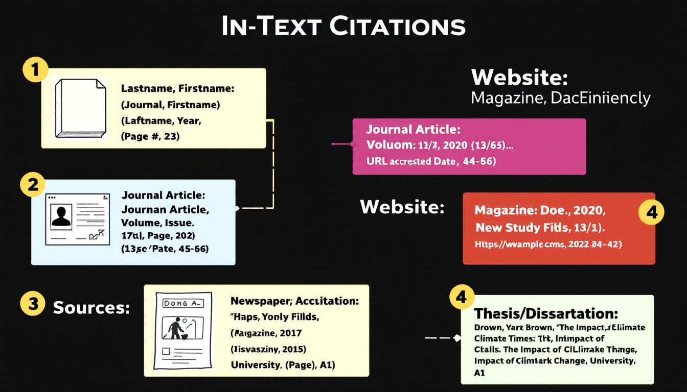 A guide on formatting in-text citations for different sources.