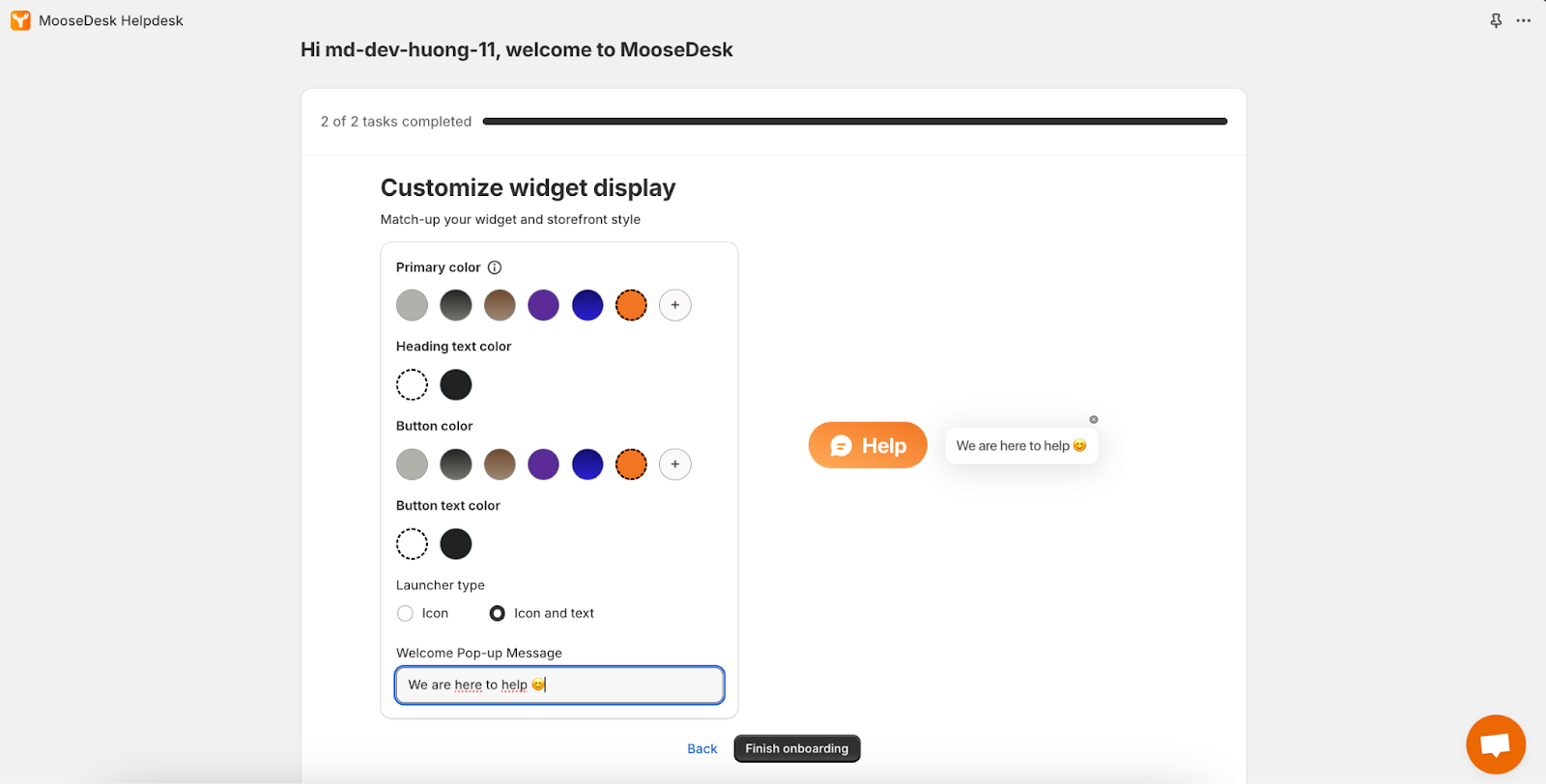 Revamp onboarding - Live chat and feature 2 - MooseDesk ver 1.2.4