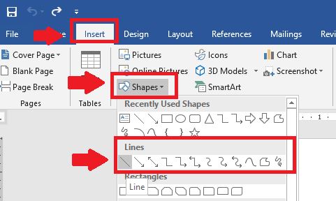 pilih shape "Line"