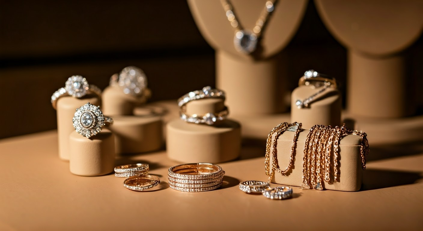 Various diamond jewelry styles displayed