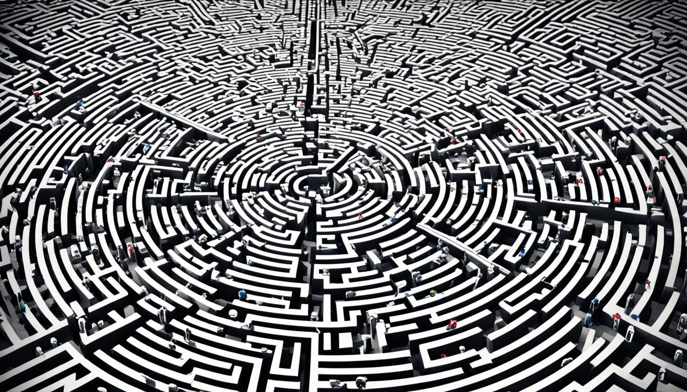 A maze of interconnected symbols leading to a central point, with each symbol representing a different meaningful coincidence or event.