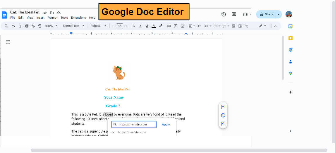 Insert link feature in Google Docs