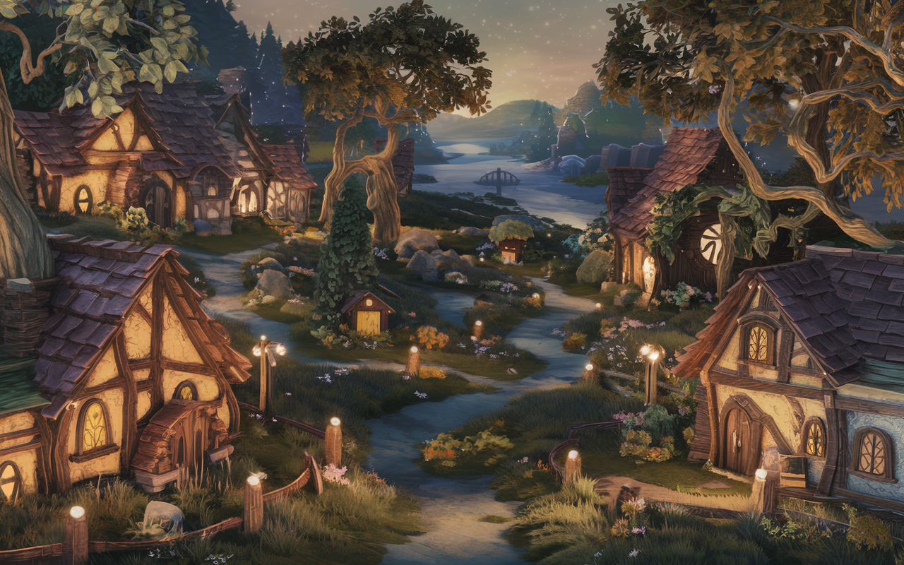 Cozy Fantasy Village Desktop Wallpaper 1080