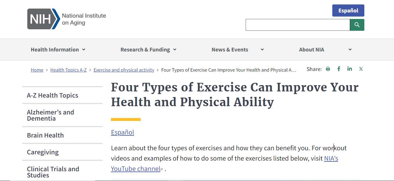 Types of exercise title for headline readers on the NIH blog