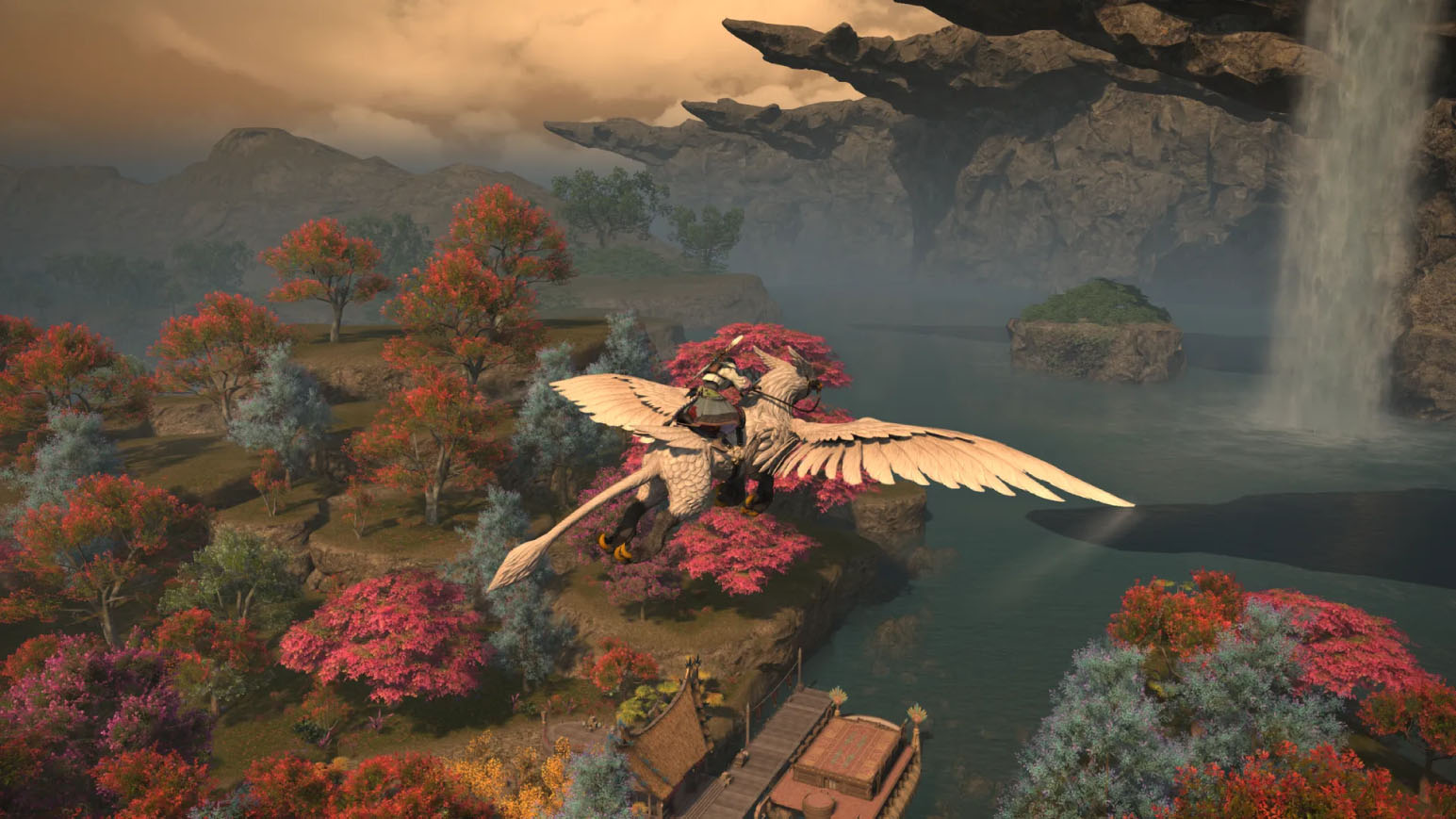 Screenshot of a player in flight in Final Fantasy 14