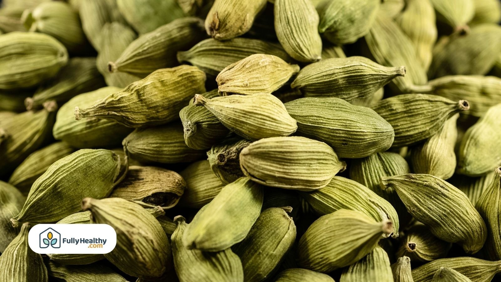 Close-up view of fresh green cardamom pods in a pile