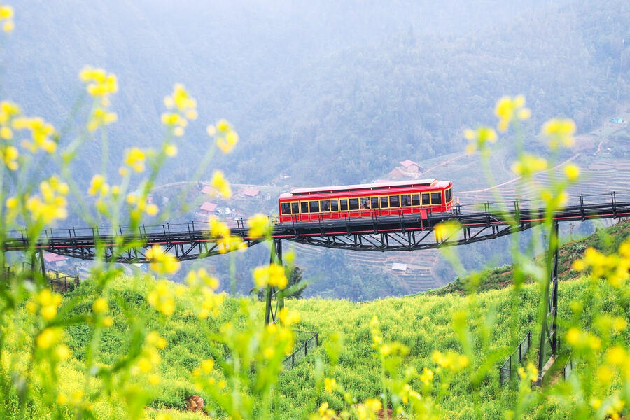 The only mountain train in the North is likened to a miniature Switzerland by tourists. Source: VnTravelLive 