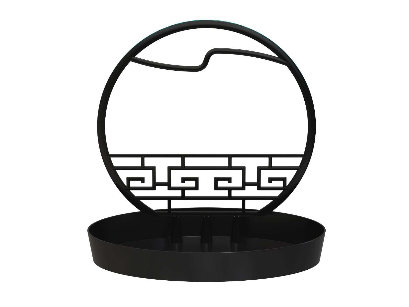 F129A oval floral tray with Chinese-style decorative screen in black or white, compact plastic design for elegant arrangements