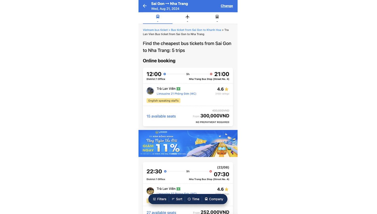 book tra lan vien bus ticket from sai gon to nha trang