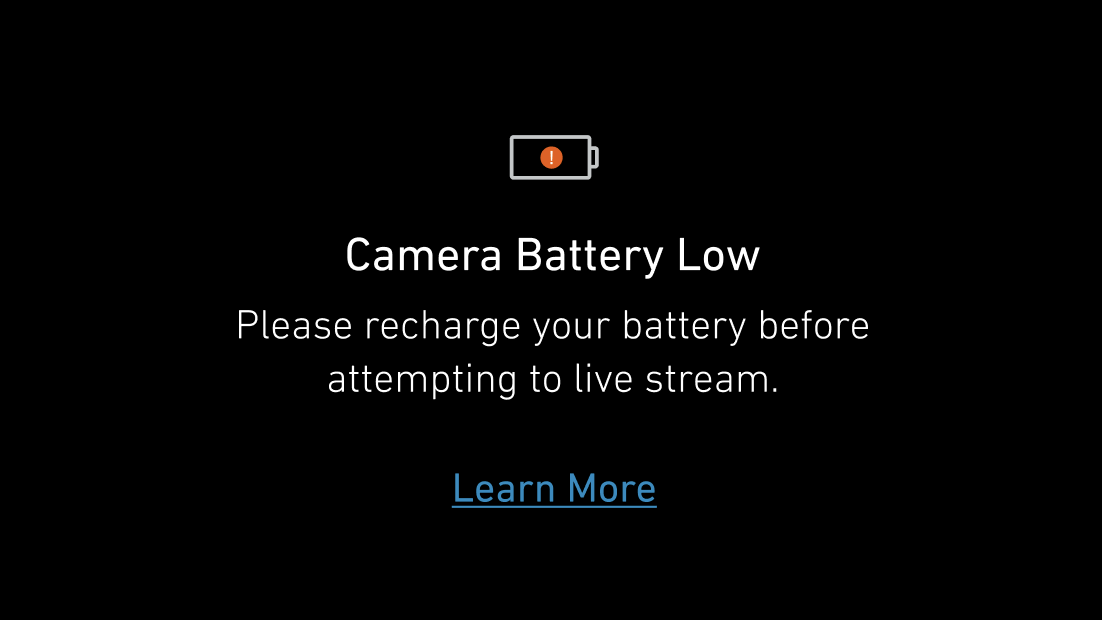 A snapshot of the SimpliSafe® Mobile App with an error message that says "Camera Battery Low."