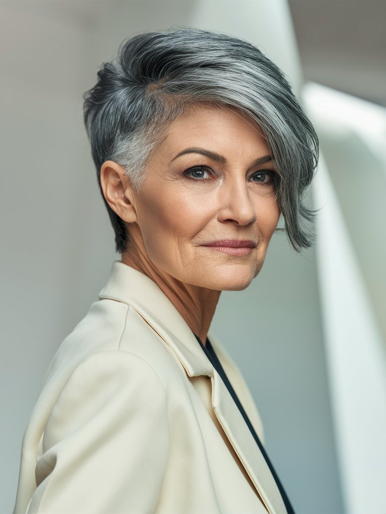 19. Asymmetrical Gray Pixie Cut