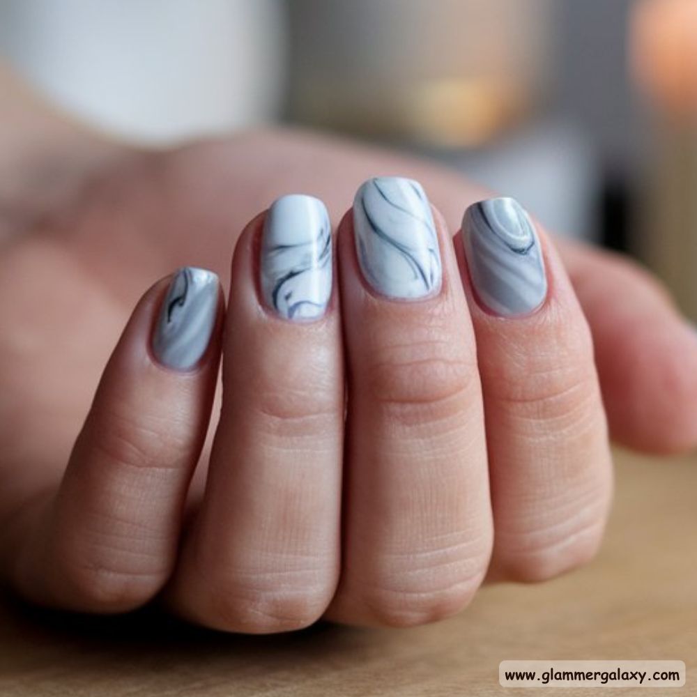 Winter Gray Nails having Sophisticated Marble Mani
