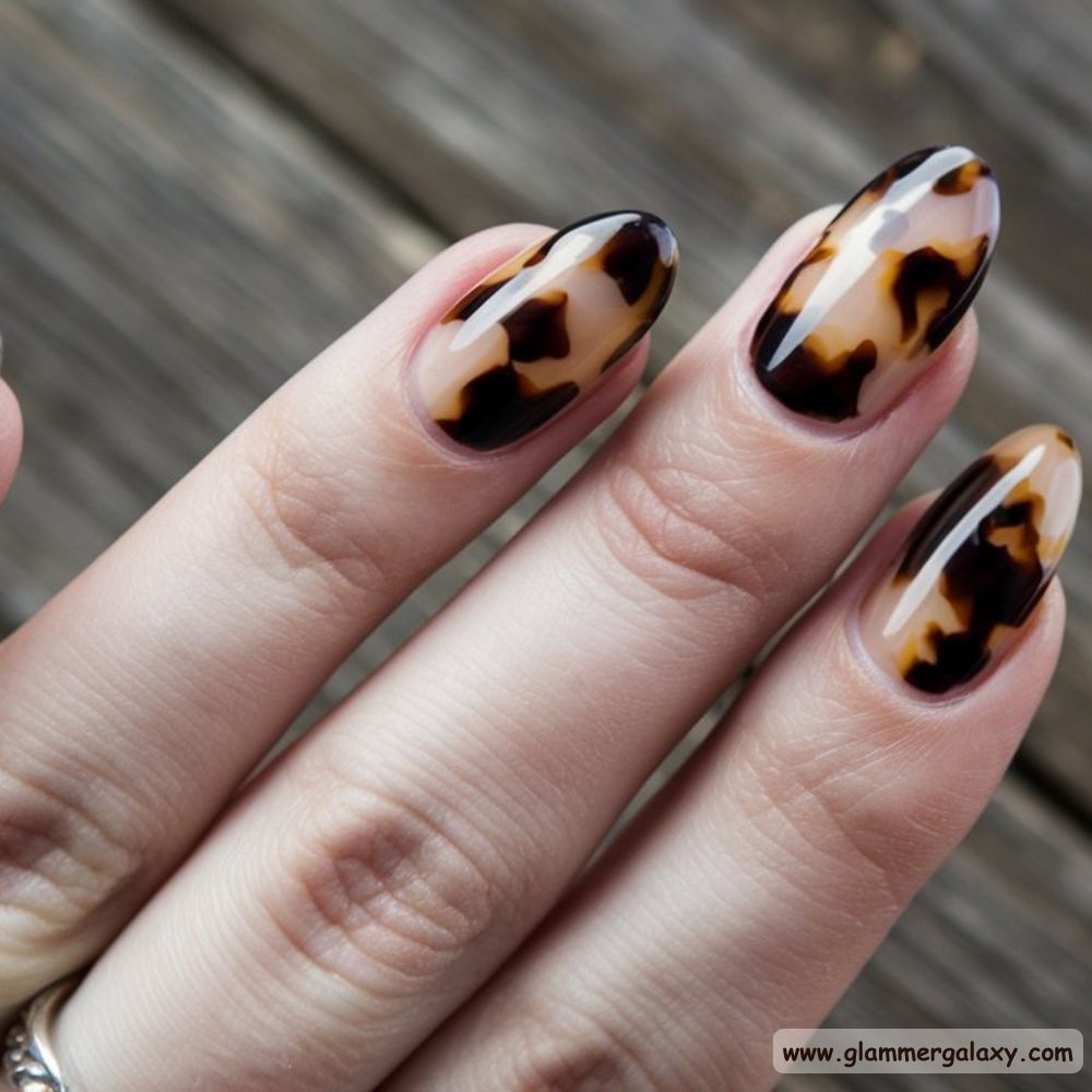 Almond Shaped Nails having Chic Tortoise Shell